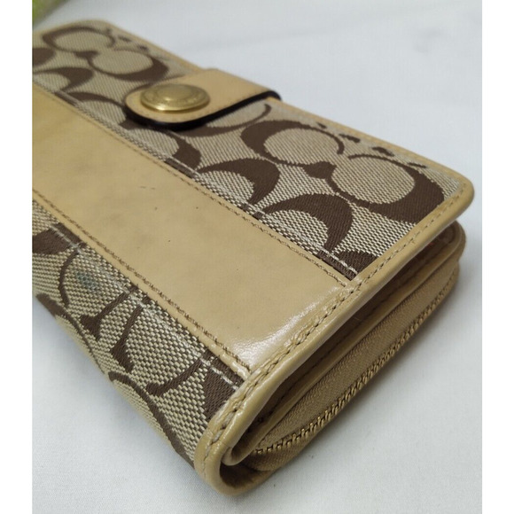 Coach Signature Brown Canvas Leather Trim Stripes 65th Ann. Zip Around Wallet - Picture 14 of 15